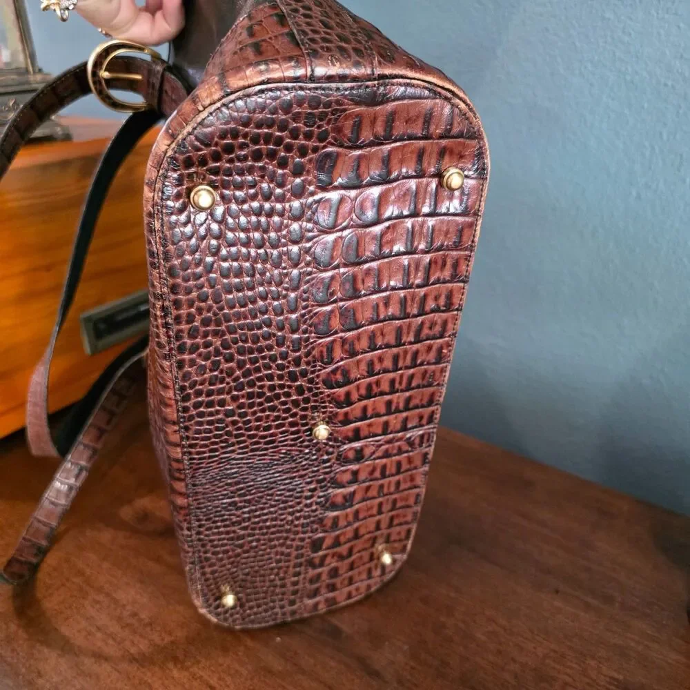 Brahmin Tuscan Croc Embossed Two toned Leather Shoulder Bag Purse AS IS